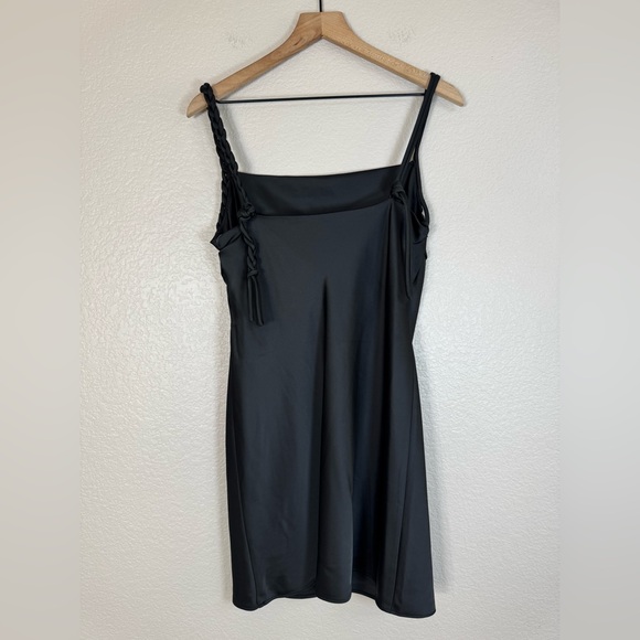 House Of Harlow 1960 x Revolve Black Satin Braided Strap Slip Mini Dress Medium - Picture 8 of 14